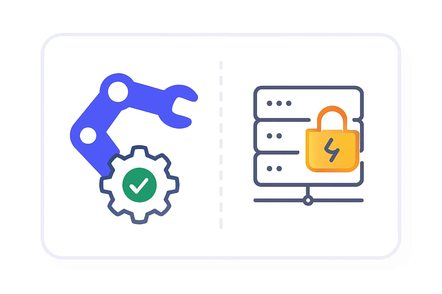 Diagram of one autonomous AI agent icon reaching toward a compromised server stack, representing an AI system as the attacker