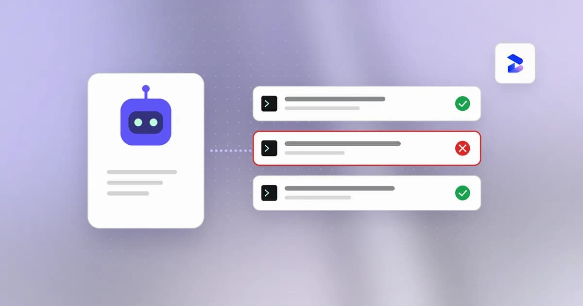 An AI agent proposing actions, with one risky command denied by policy and the rest allowed