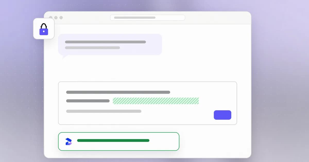 An AI chat message where a pasted secret is redacted before it is sent