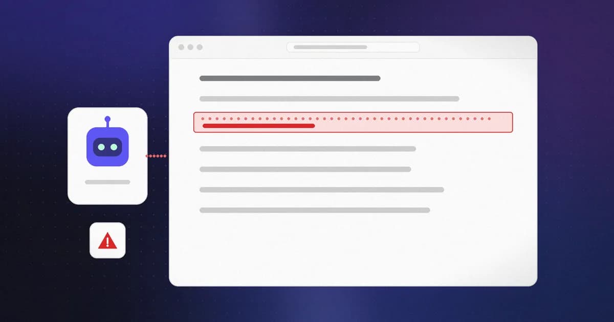 A web page with a hidden prompt-injection instruction highlighted before it reaches an AI model