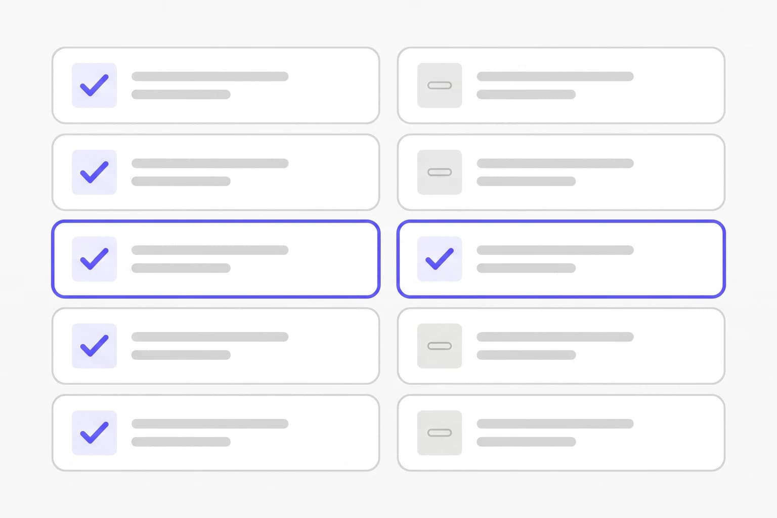 A side-by-side comparison scorecard: two columns of feature rows, one highlighted, with pass and gap indicators
