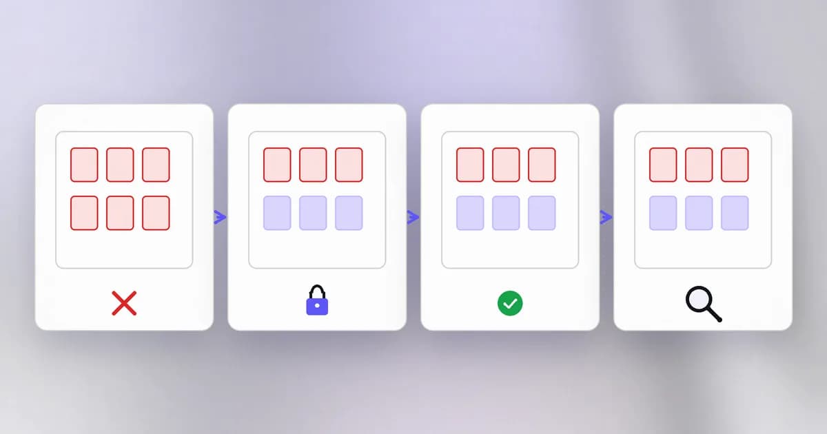 A building with many doors crossed out and bricked over in four steps: remove, restrict, patch, watch