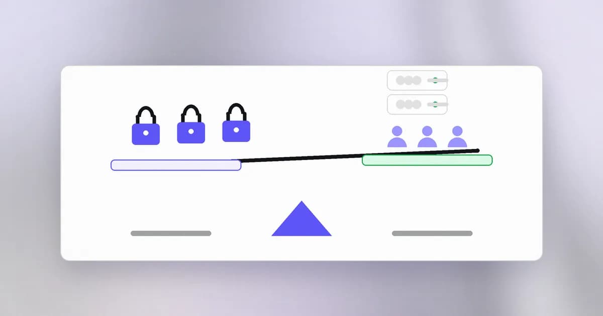 A balance with strict lockdown on one side and easy access and uptime on the other, showing that strengthening one goal can weaken another